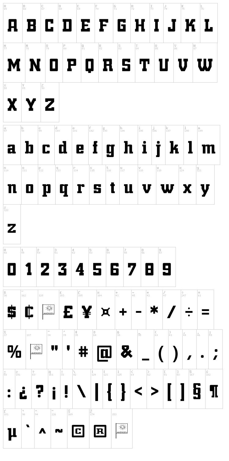 NightBits font map