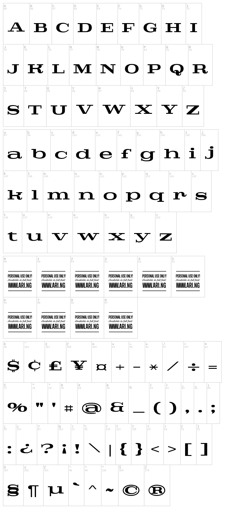 Pigeon font map