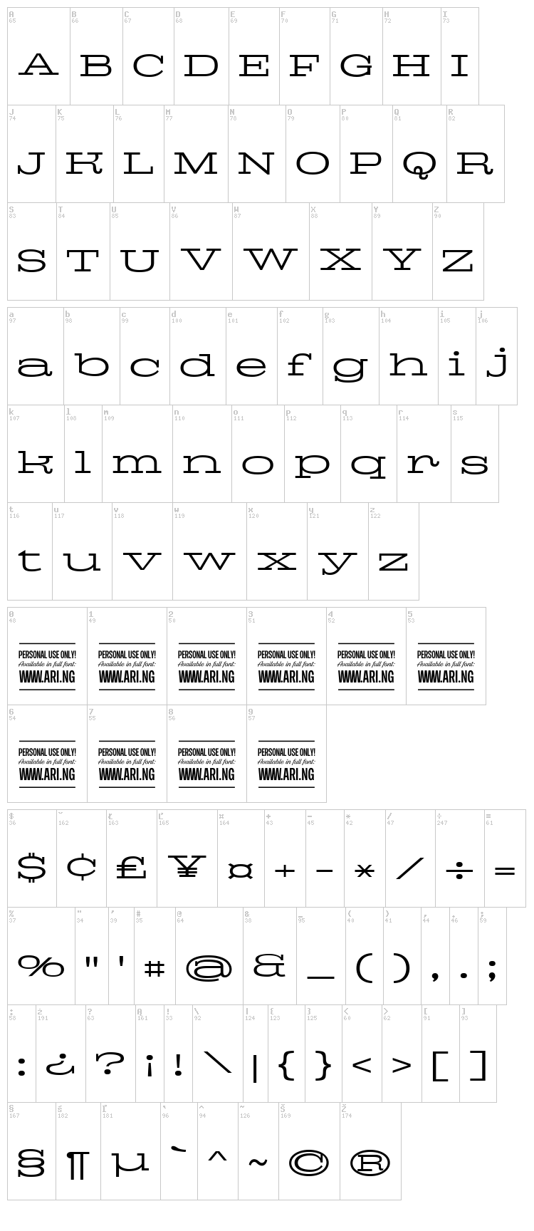 Pigeon font map