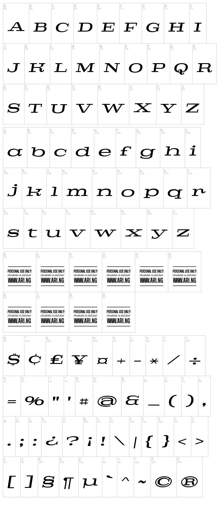 Pigeon font map