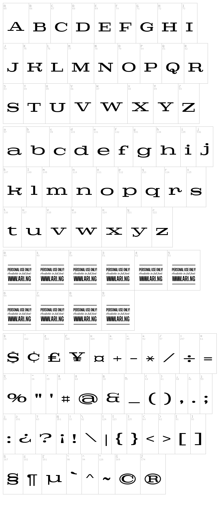 Pigeon font map