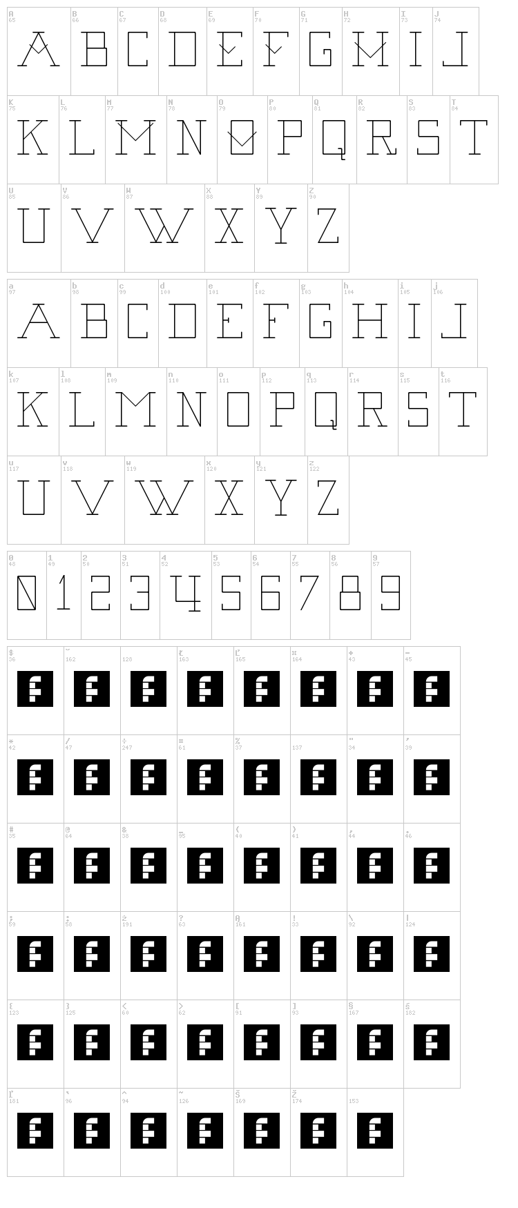 Second Base Line font map