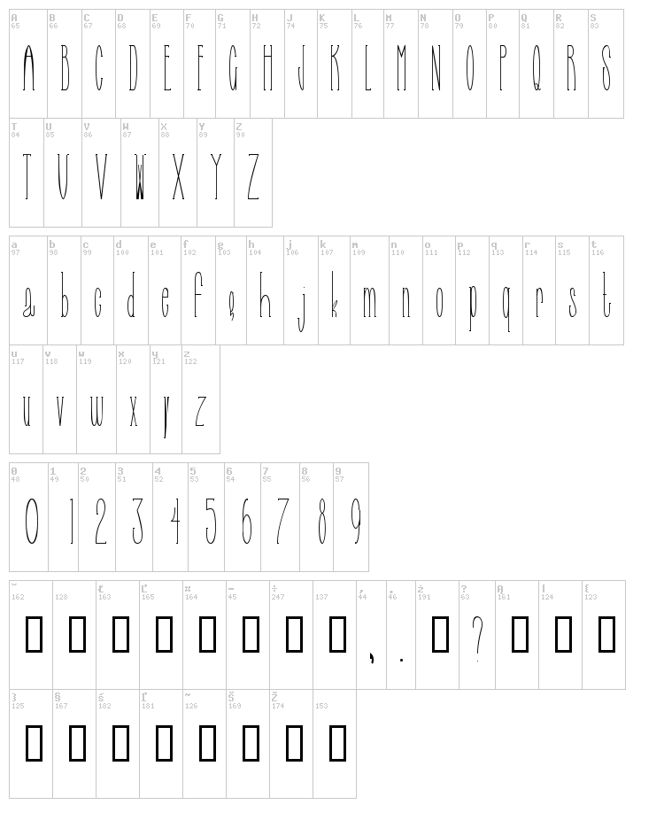 Selfish Bitch font map