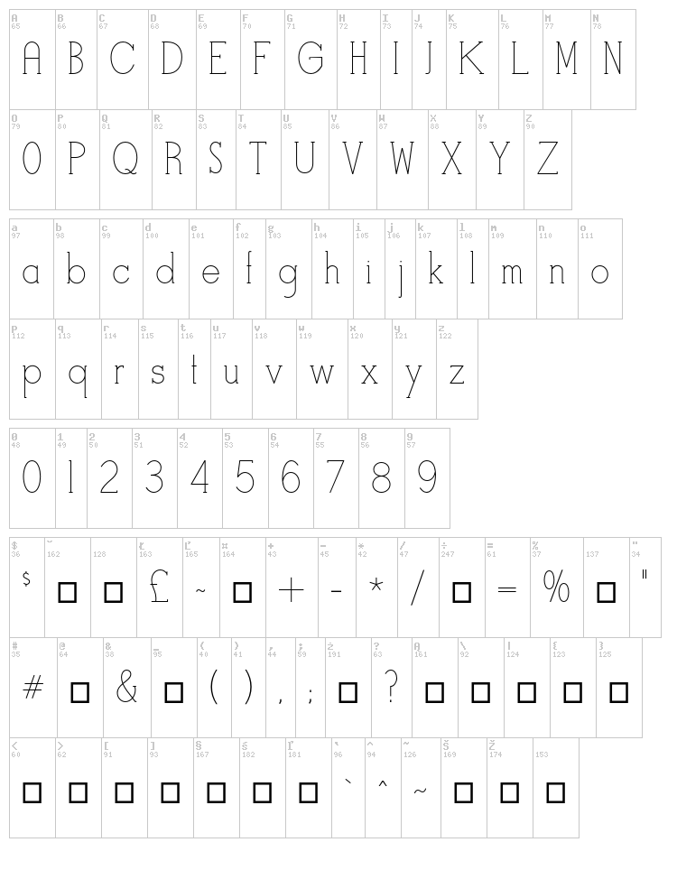 Stymie Stylus font map