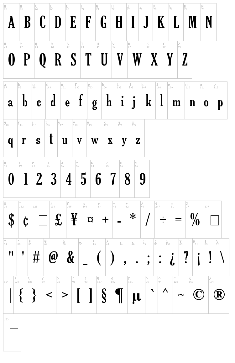 TheReconLegendFont font map