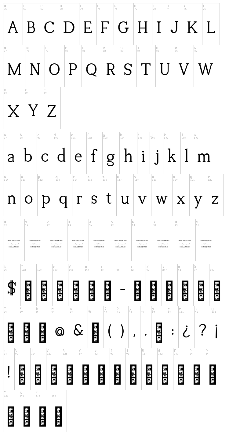 Tugano font map