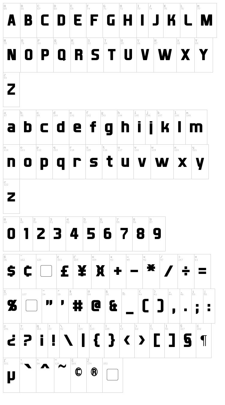 XBall font map