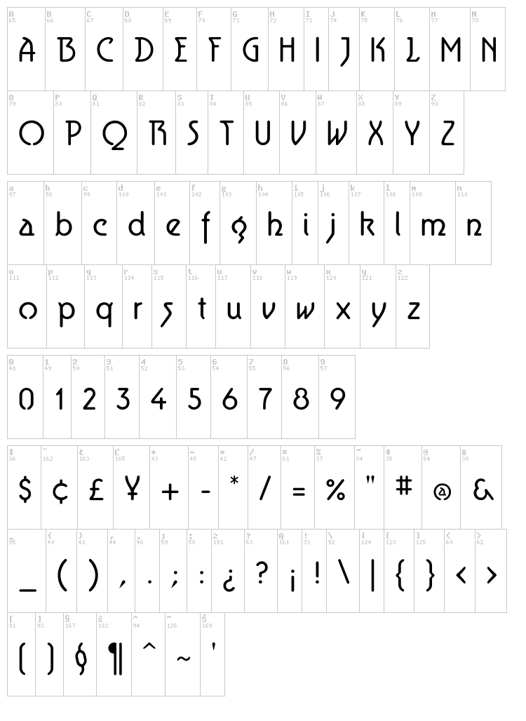 Aerolite font map