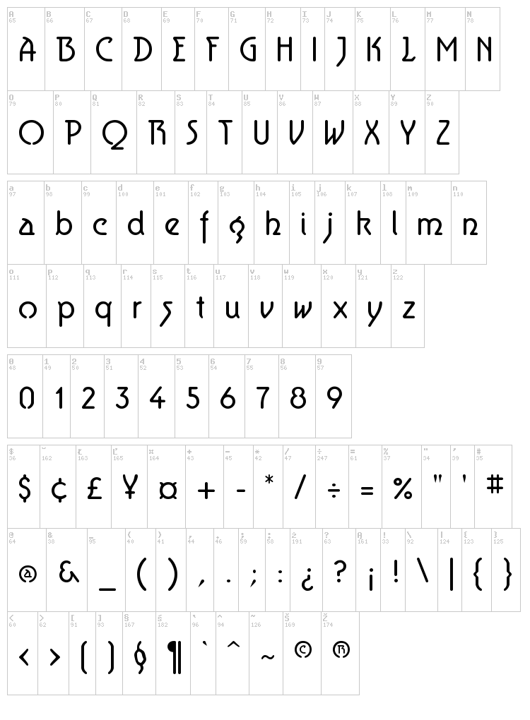 Aerolite font map