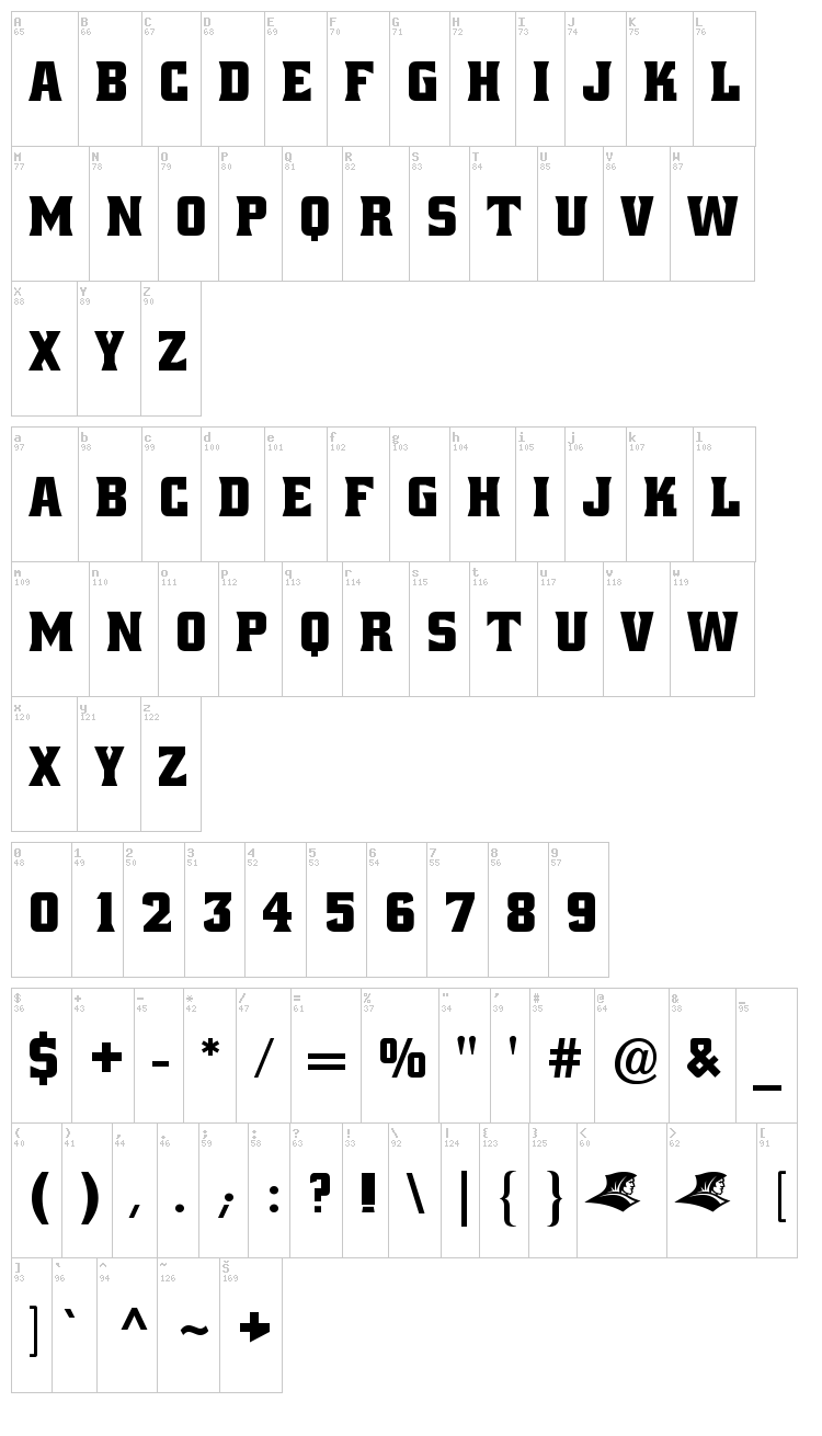 Alley Oop font map