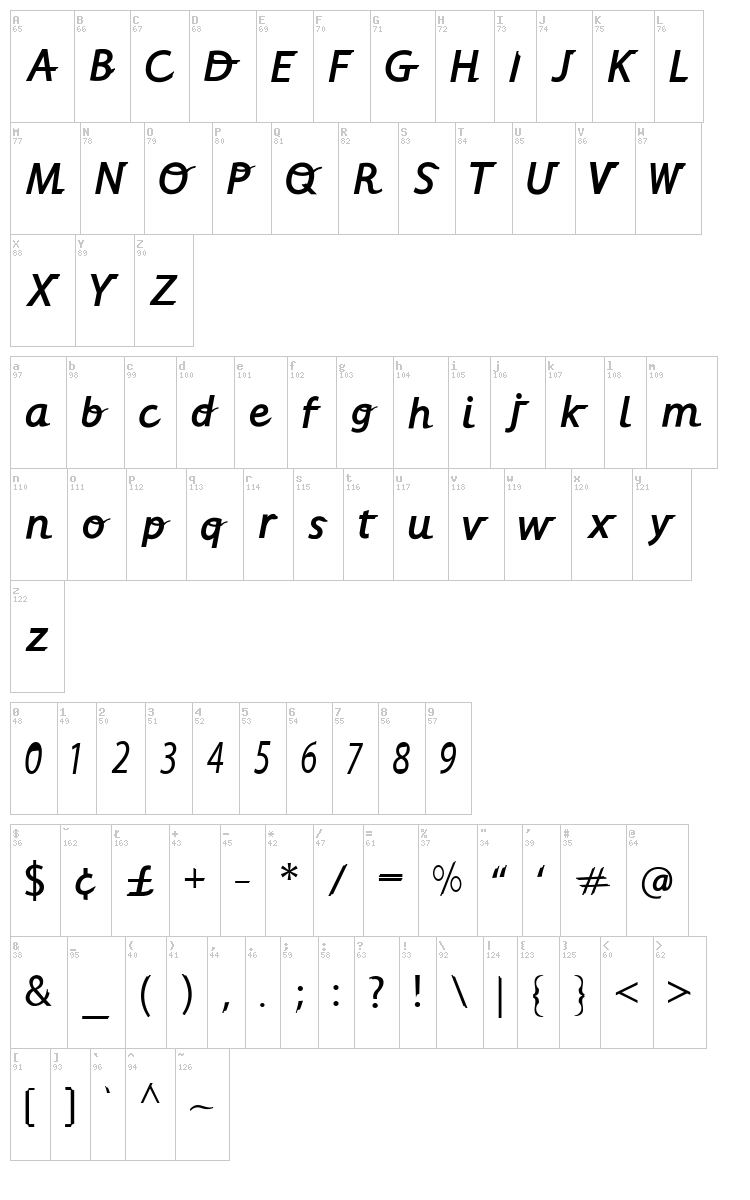 Alpha Crisp font map