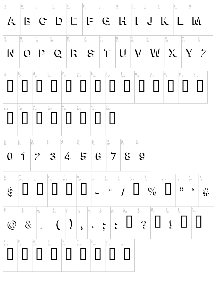 Block Shadow font map