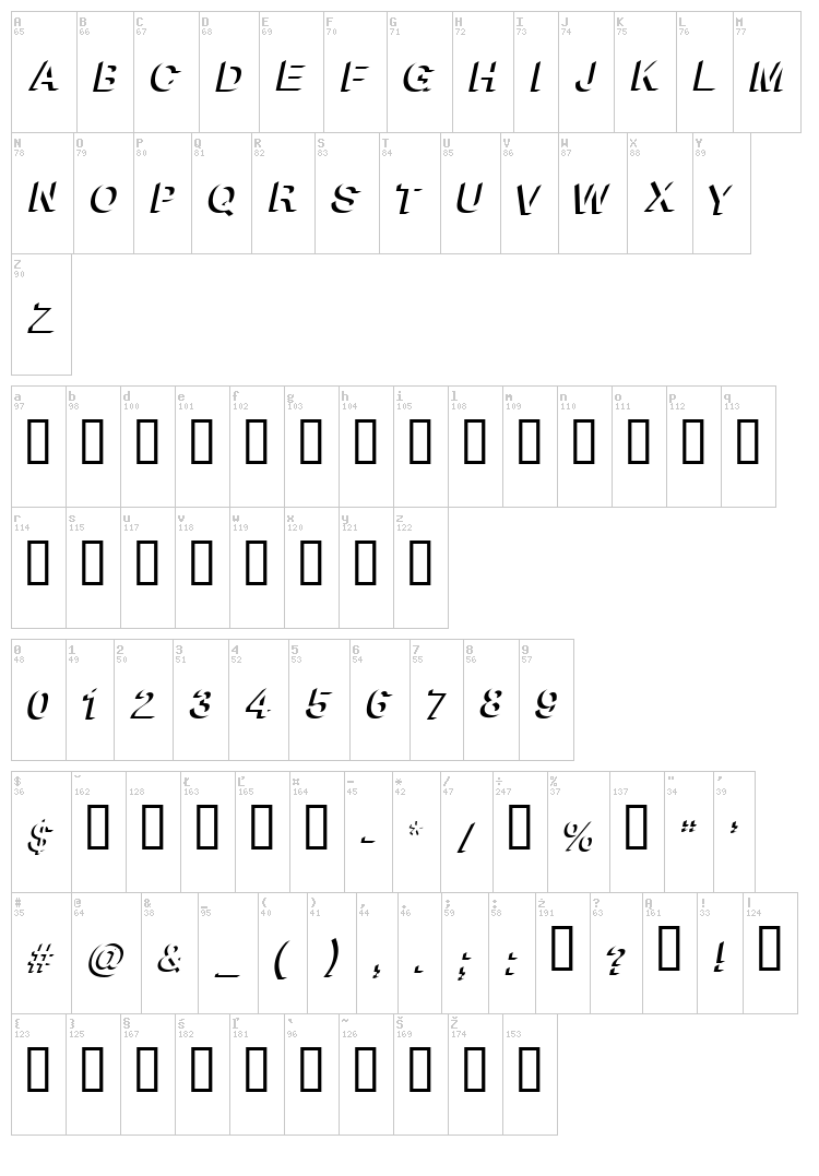 Block Shadow font map