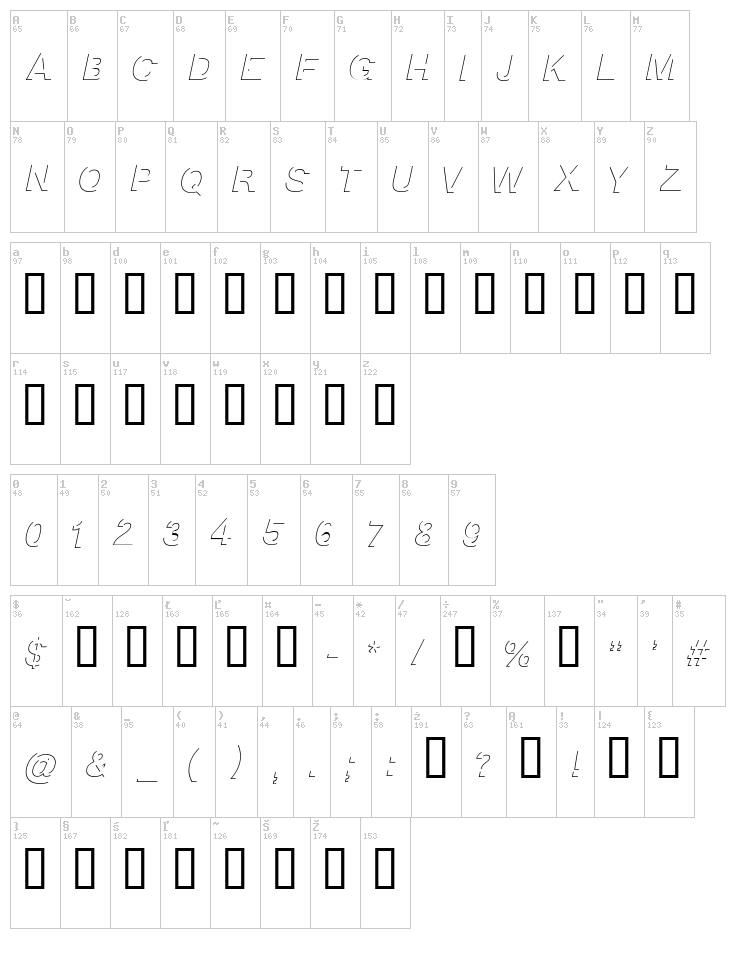 Block Shadow font map