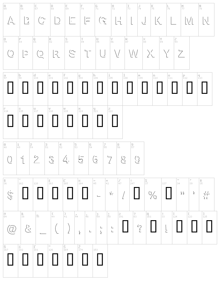 Block Shadow font map