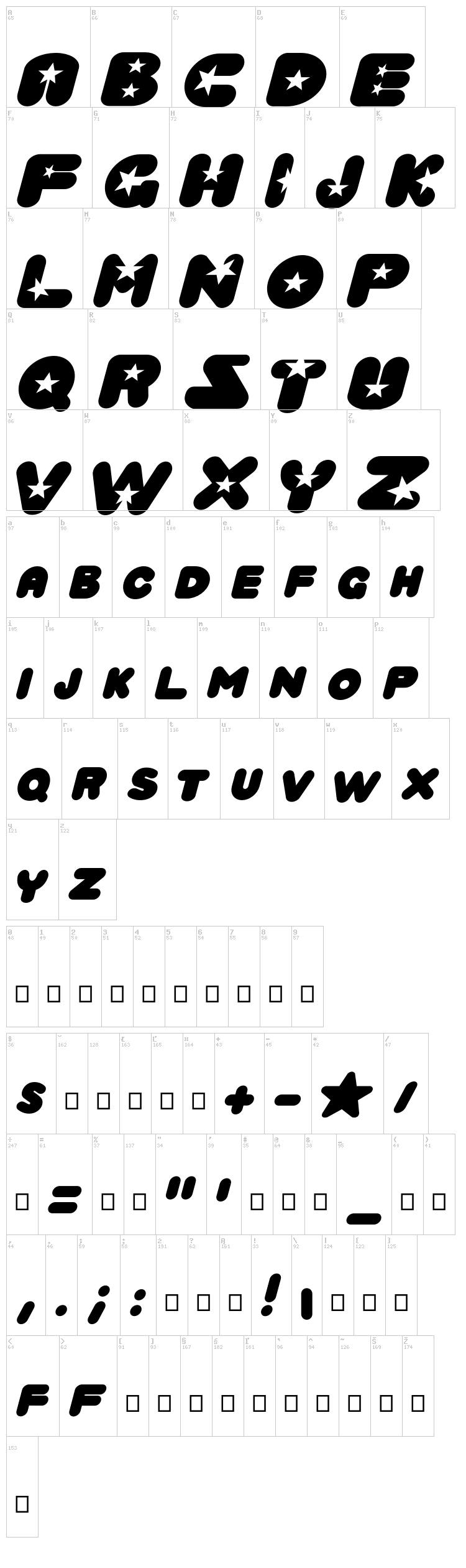 Crystal Universe font map