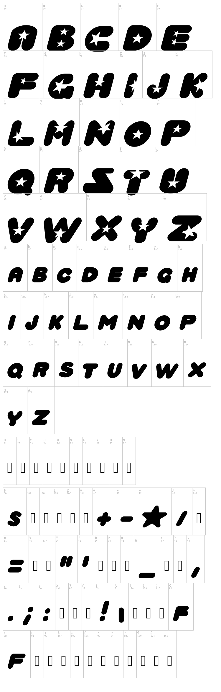 Crystal Universe font map