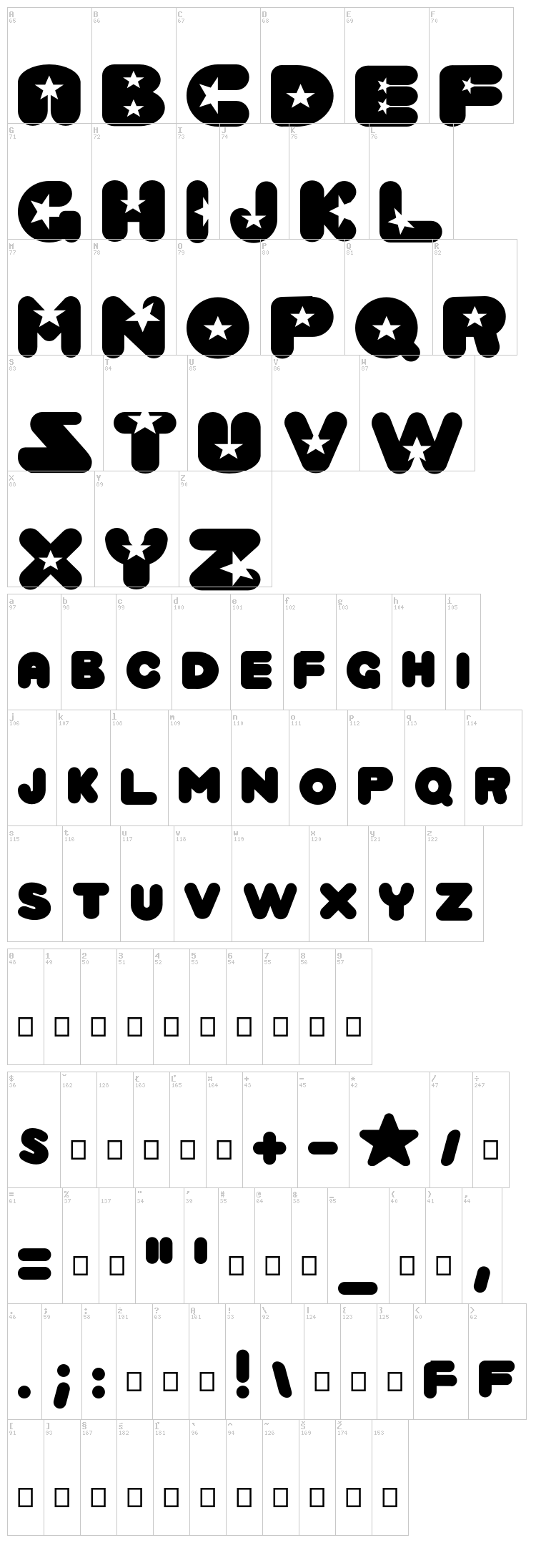 Crystal Universe font map