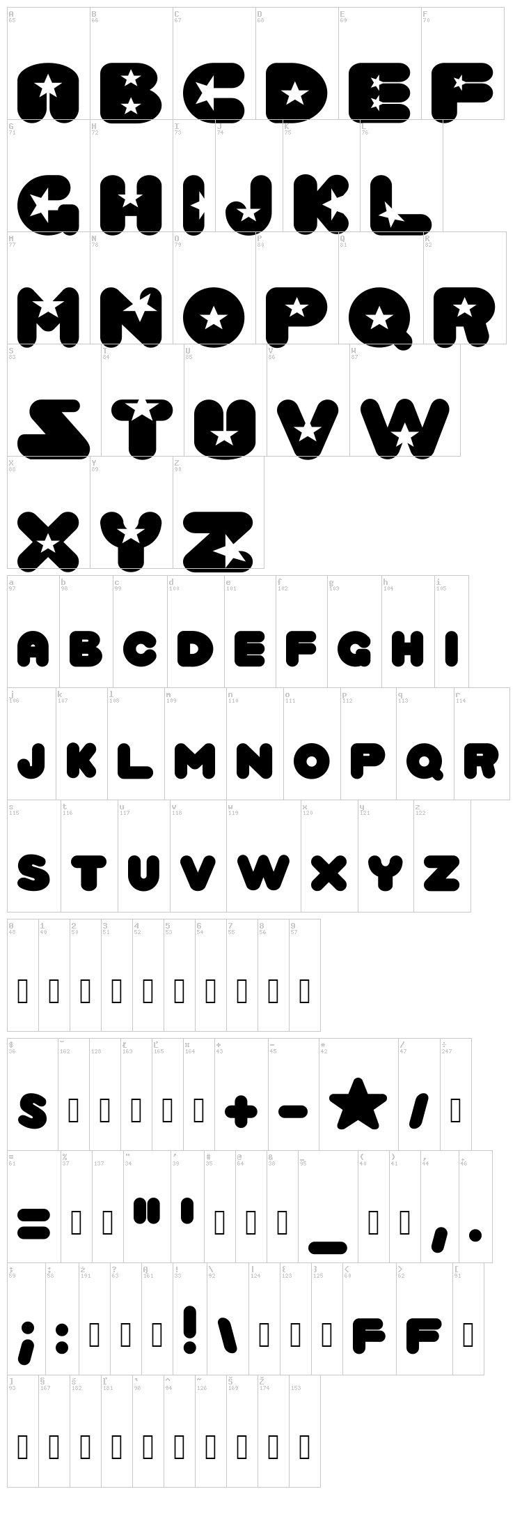 Crystal Universe font map