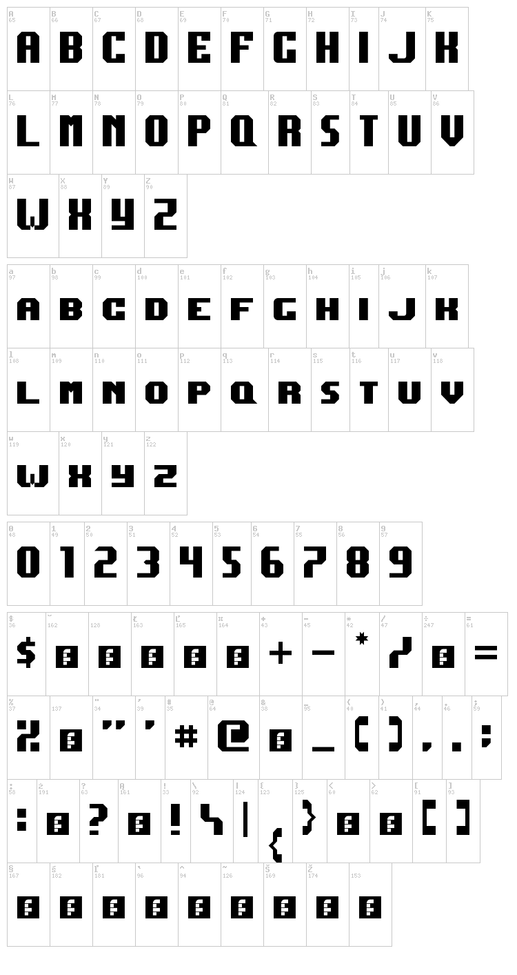 Dark Jubilee font map