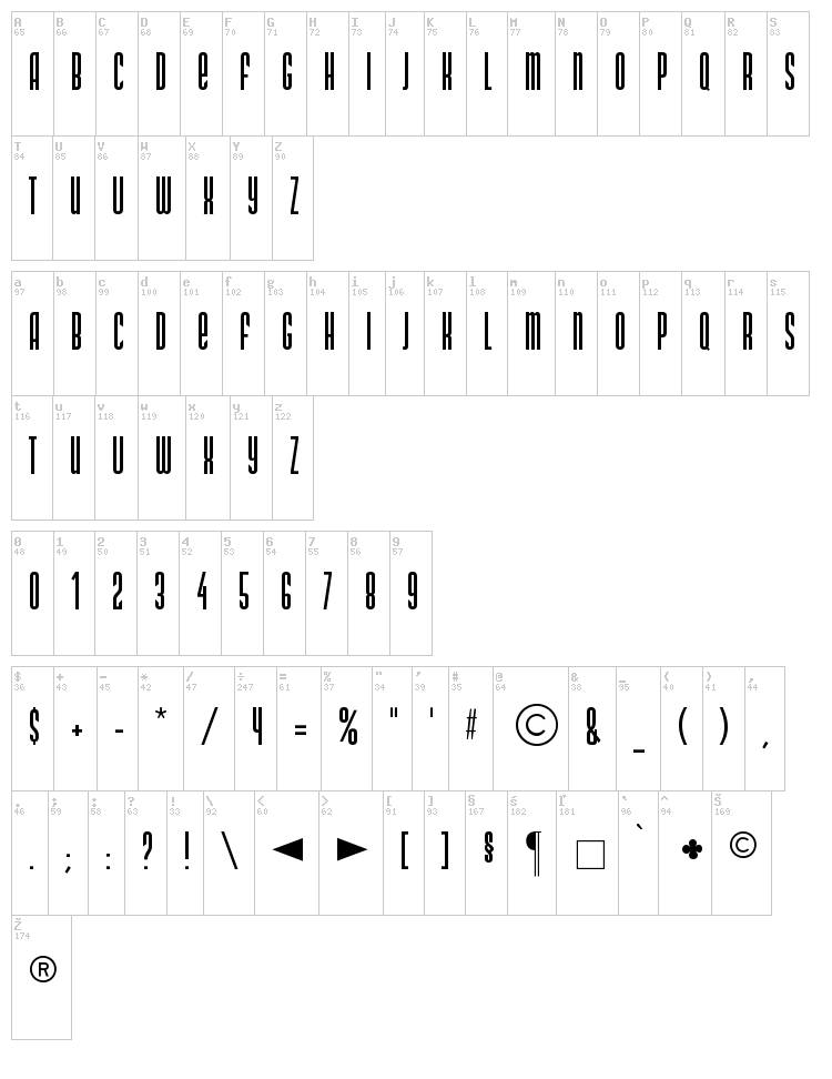 DS Narrow font map