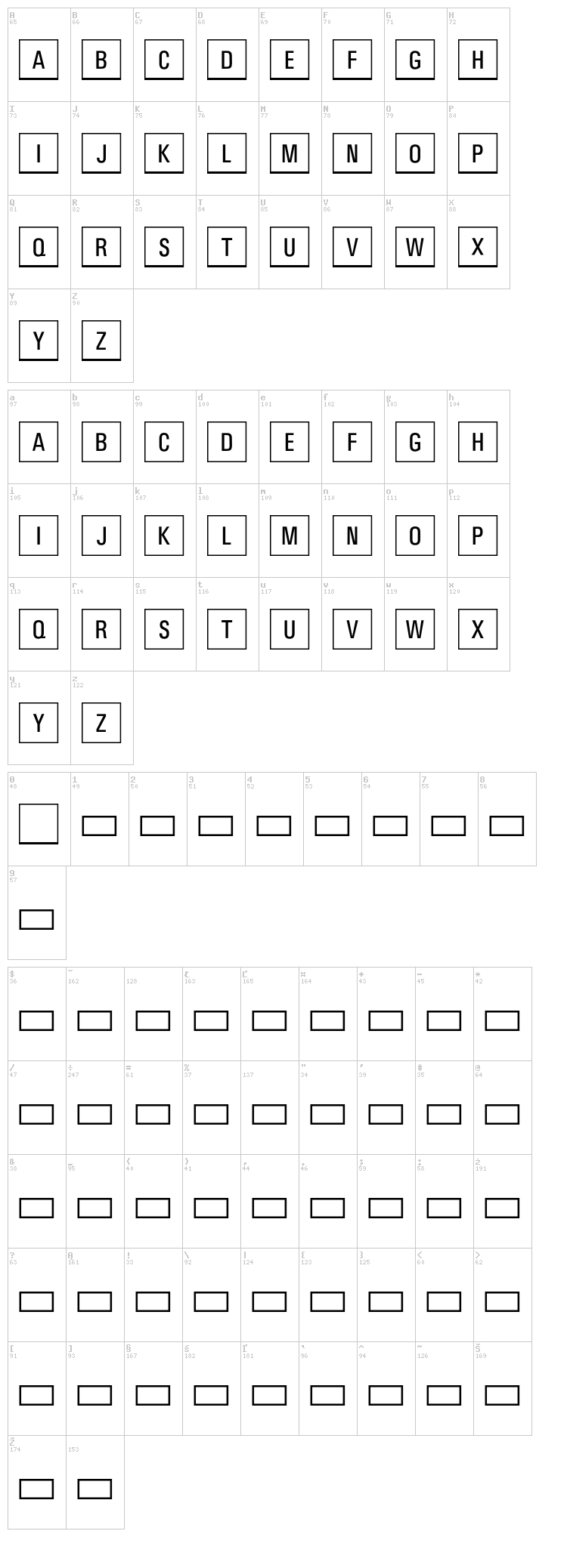 Jeux Cache font map