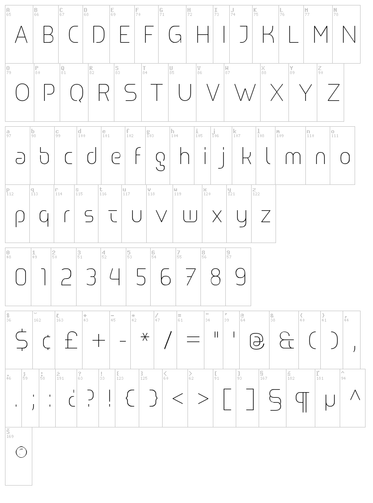 Line UltraLight font map