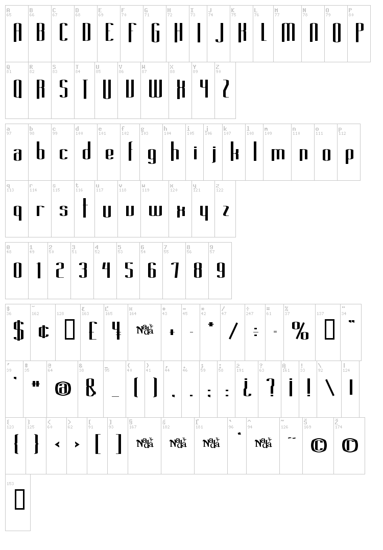 Long Cool Family font map