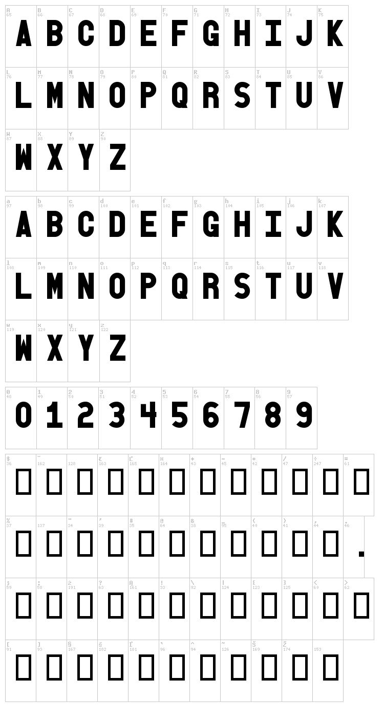 Old Block font map
