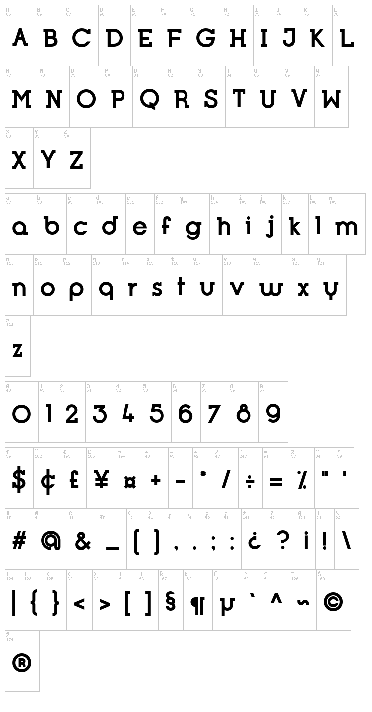 Opificio Serif font map