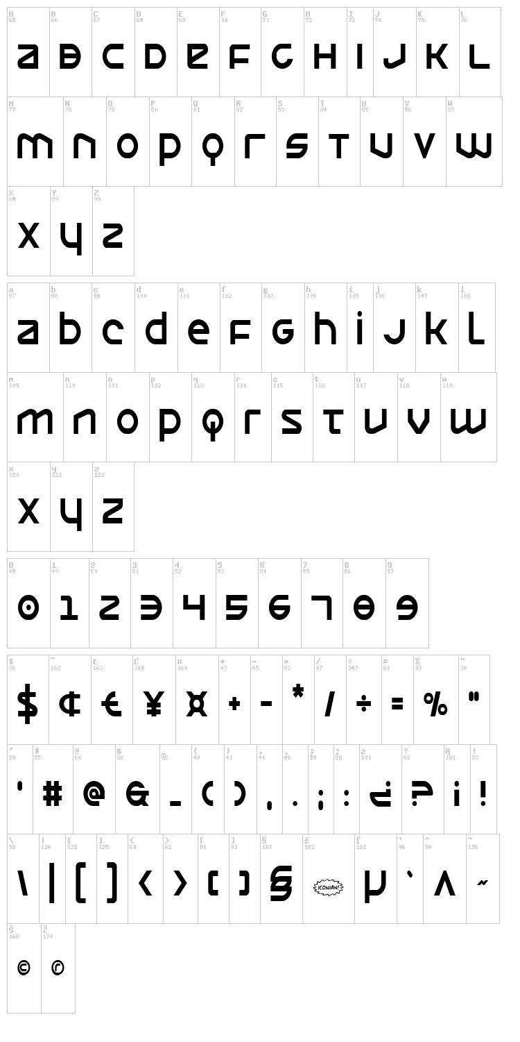Opilio font map