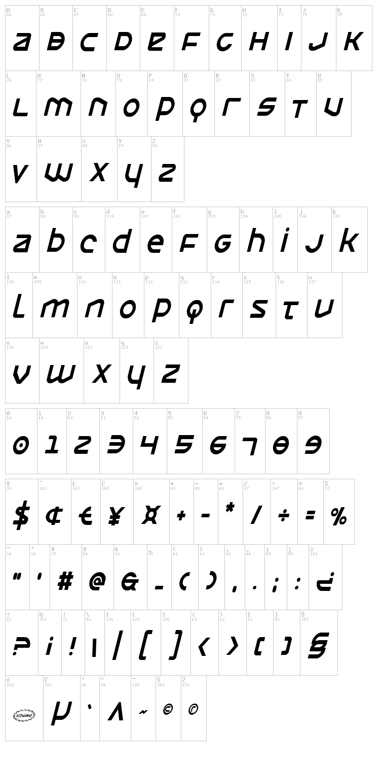 Opilio font map