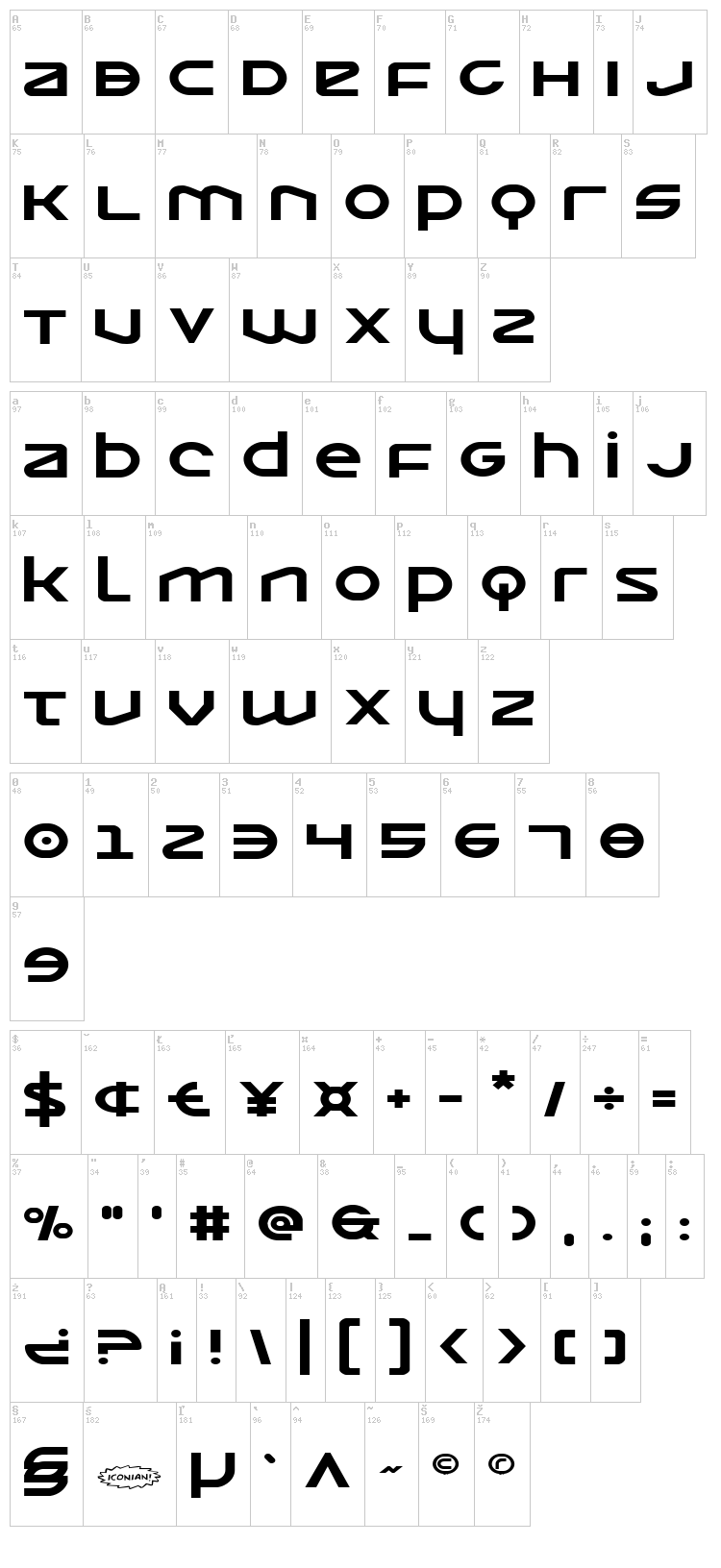 Opilio font map