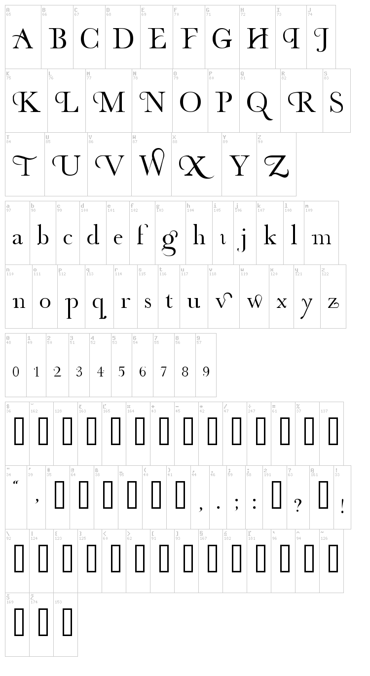 Organic Elements font map