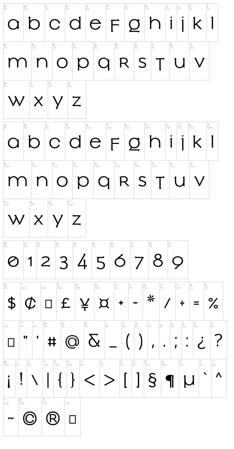 Slowglass font map