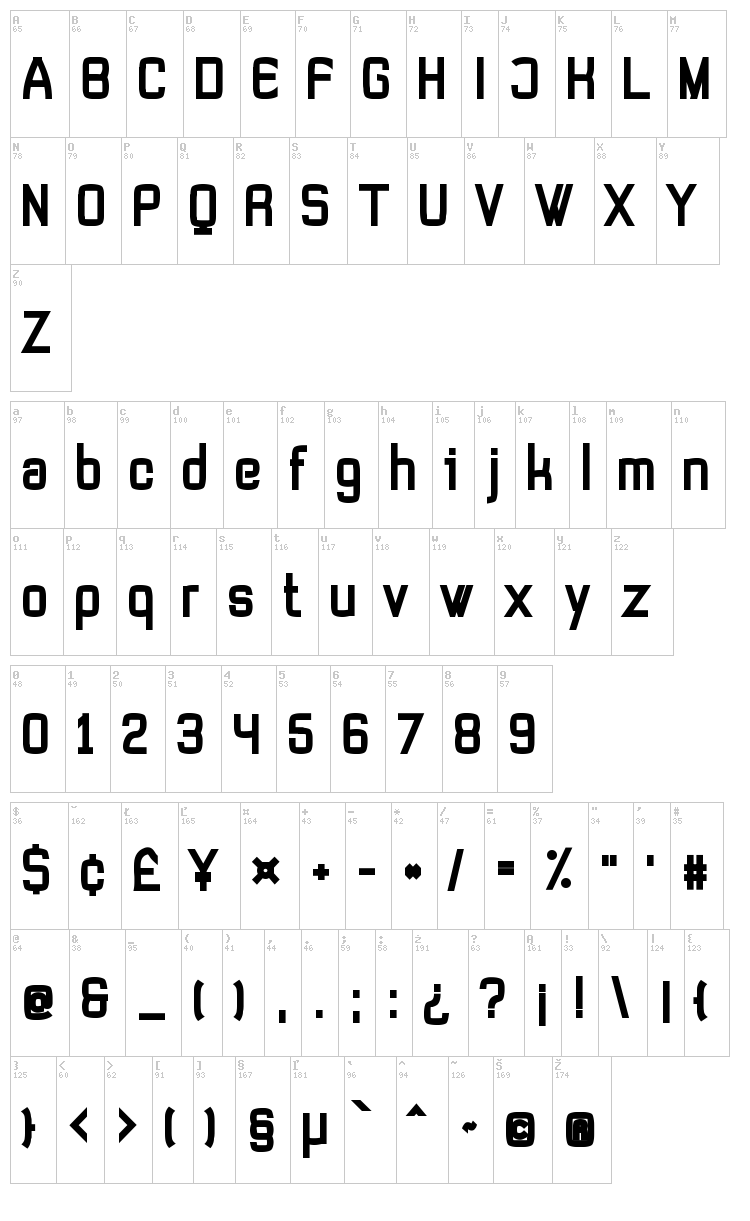 Tevegraphy font map