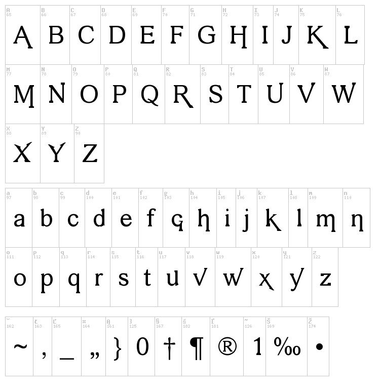 Vengeance font map