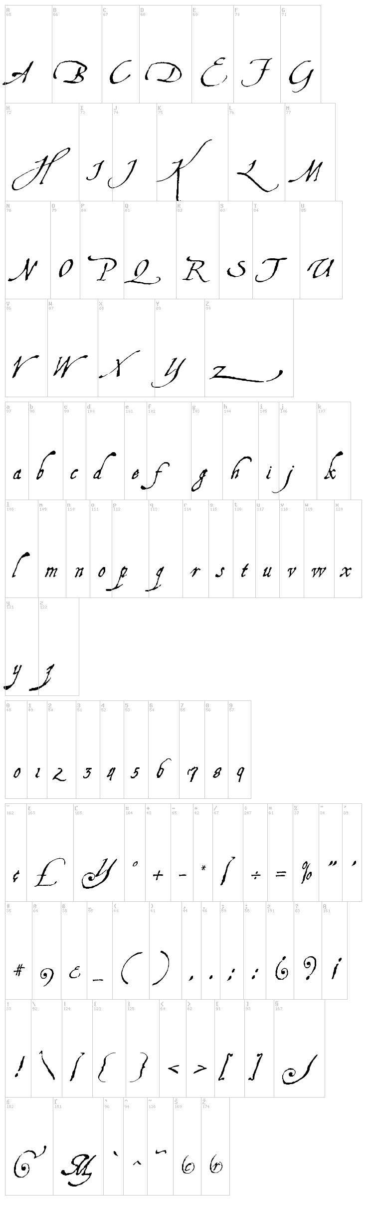 Aquiline Two font map
