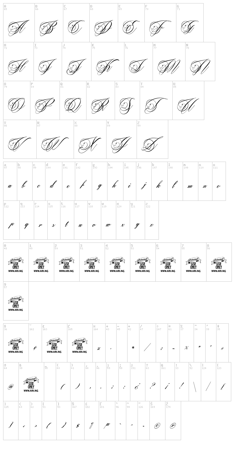 Beaked Tyrant font map