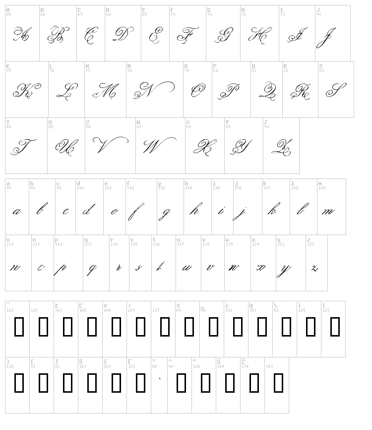 Belphebe font map