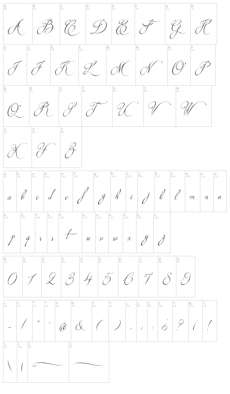 Brotherhood Script font map