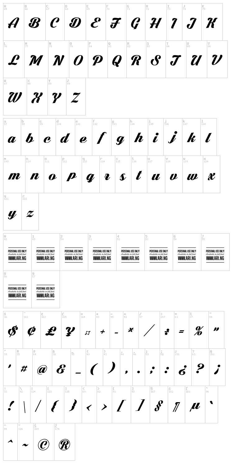 Dark Larch font map