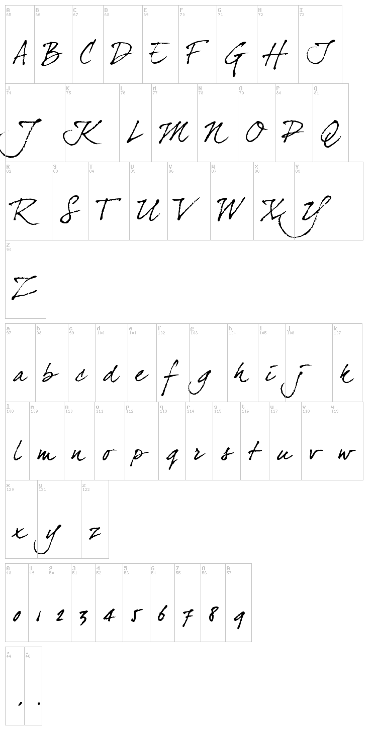 Dear Joe Four font map