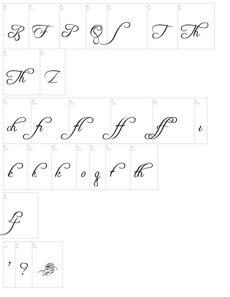 Freebooter Script font map