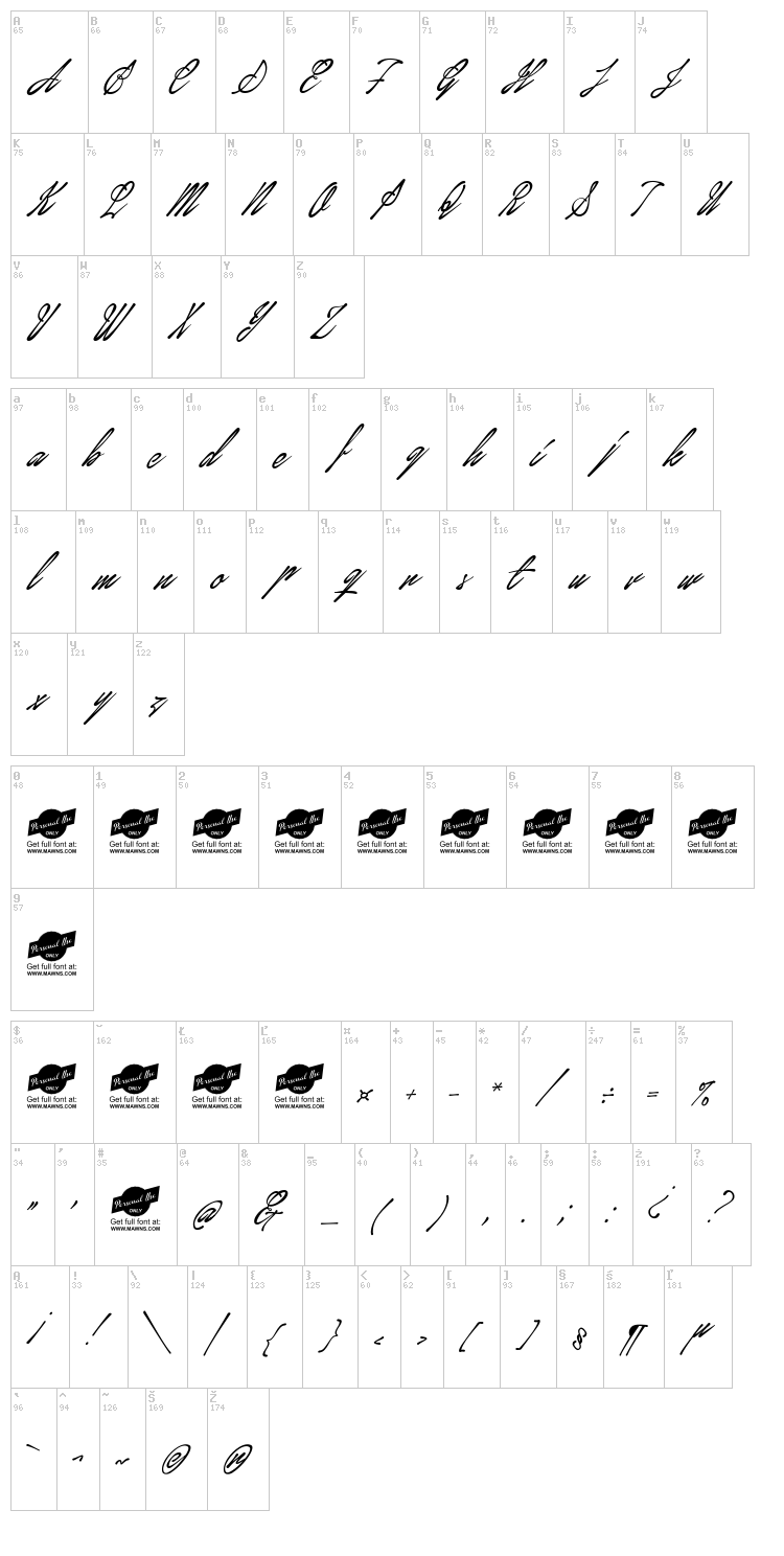 January Script font map