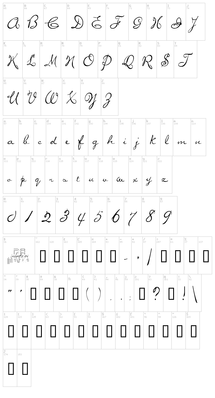 Miss Brooks font map