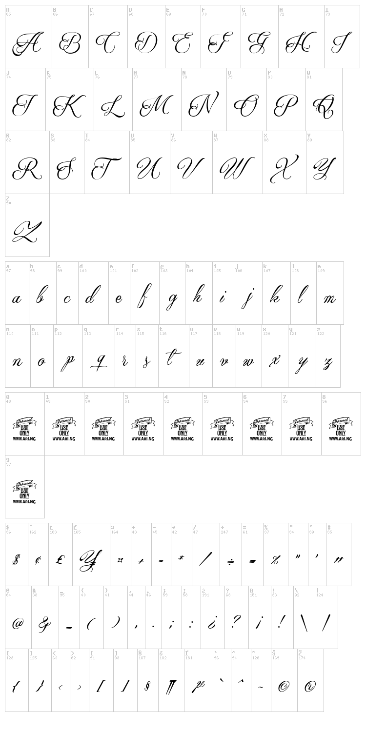 Qaskin font map