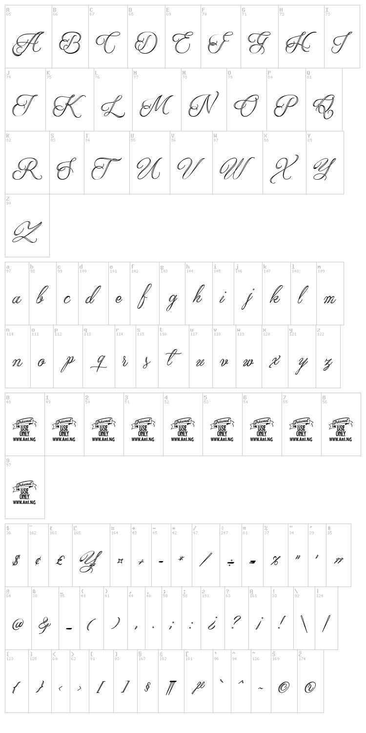 Qaskin font map