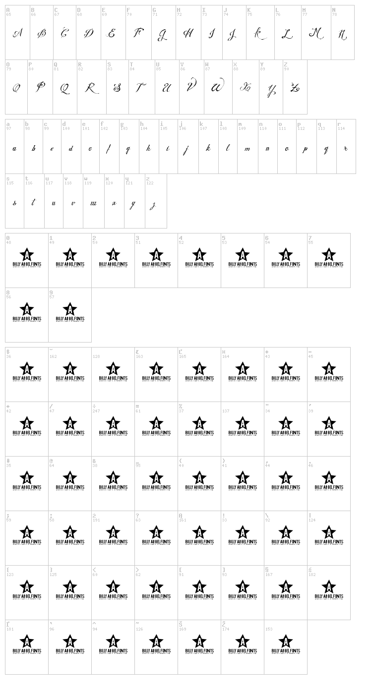 Wedding Nightmares font map