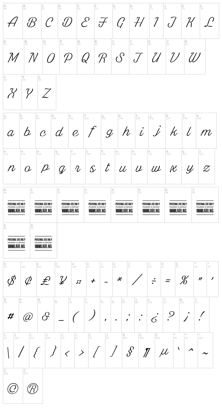 White Larch font map